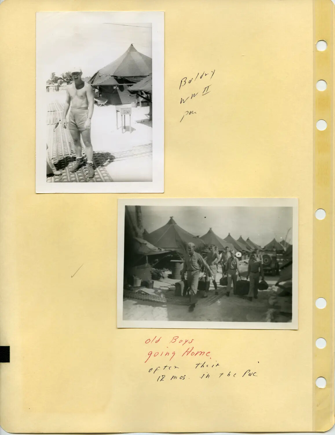 WWII Pacific Theater Album Page: 'Baldry' and 'Old Boys Going Home'