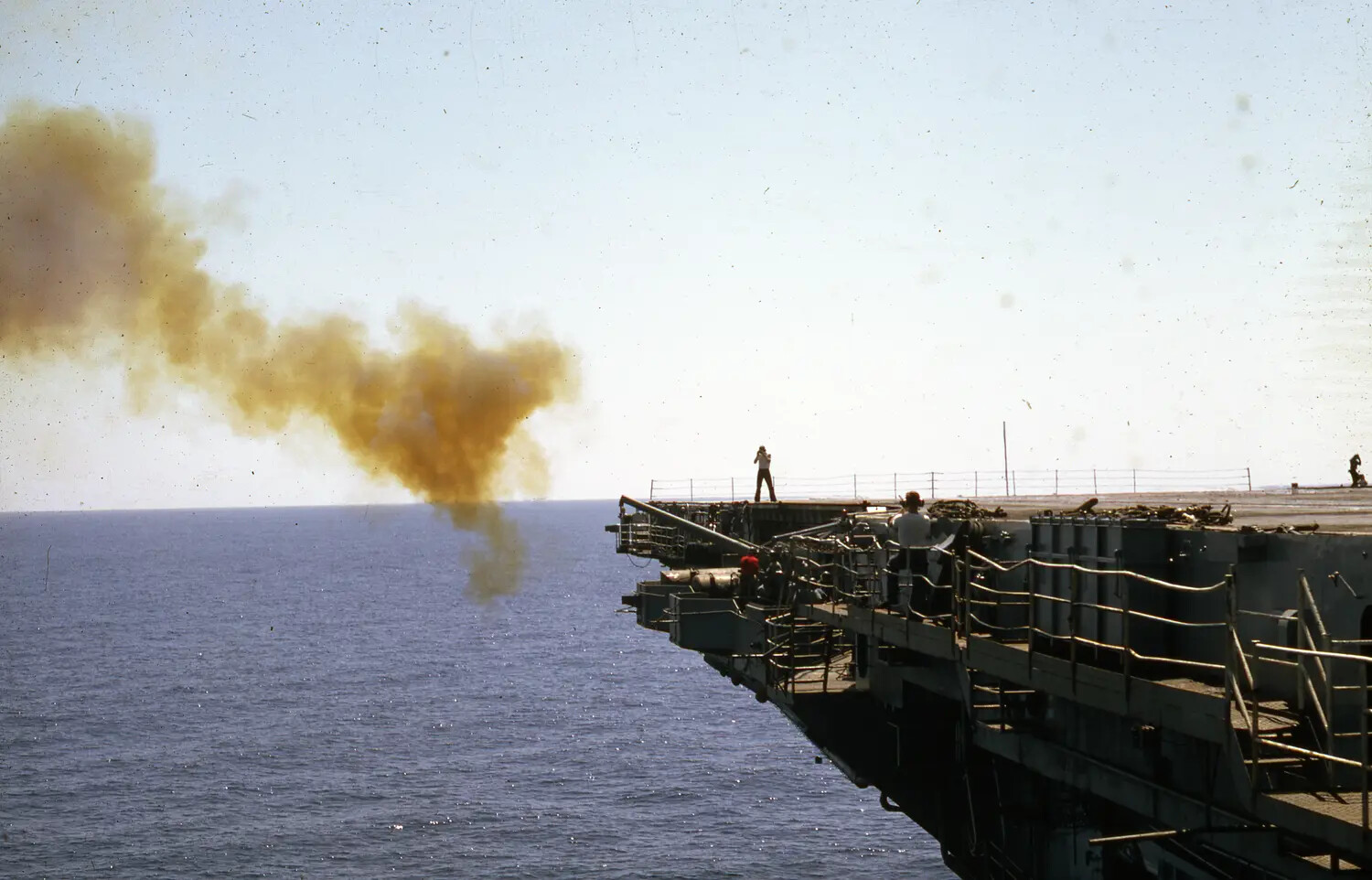 5-Inch Gun Mount Firing from USS Ticonderoga's Flight Deck Sponson