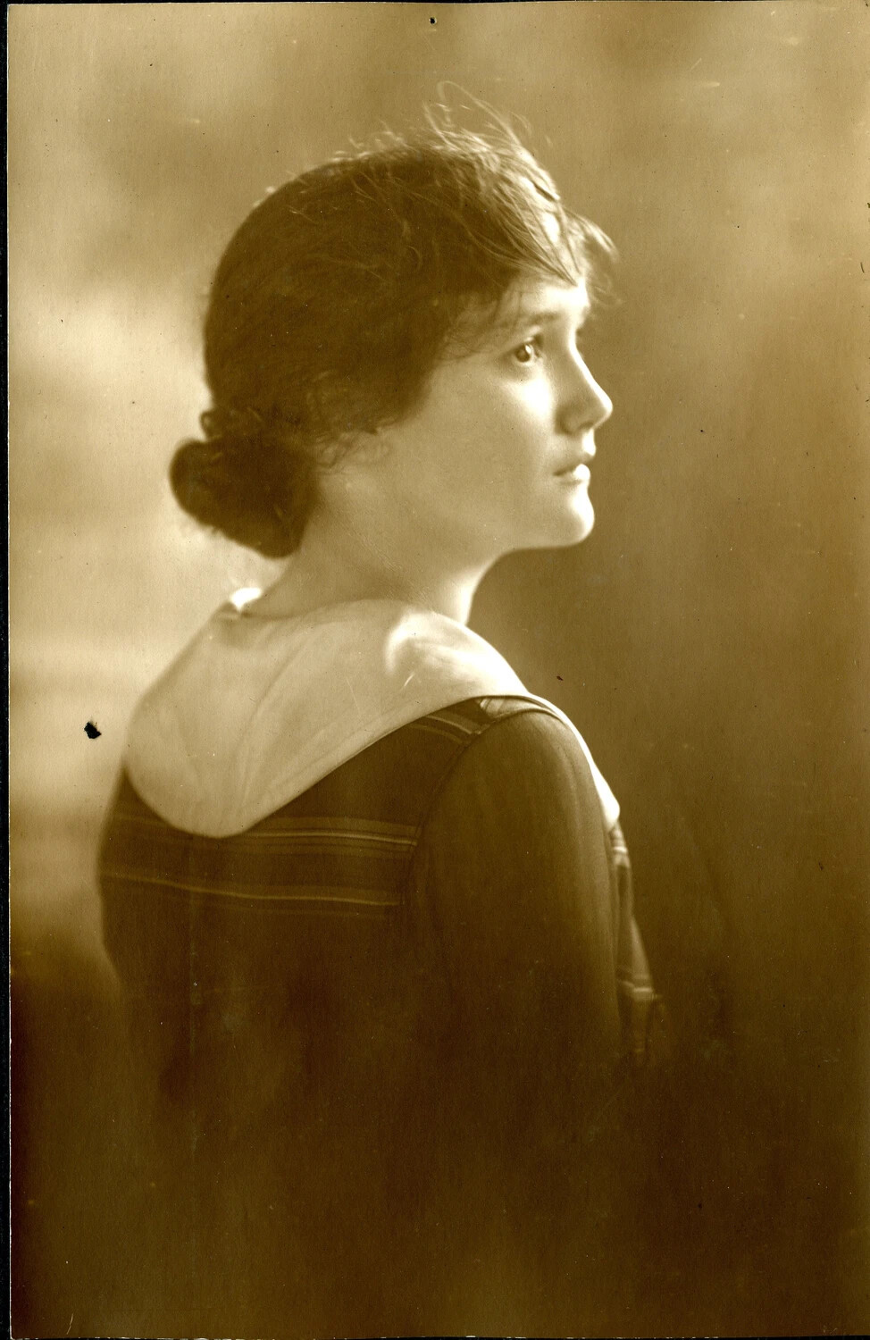 Studio Profile Portrait of a Young Woman in Sailor-Collar Dress, WWI-Era Family Photo Album