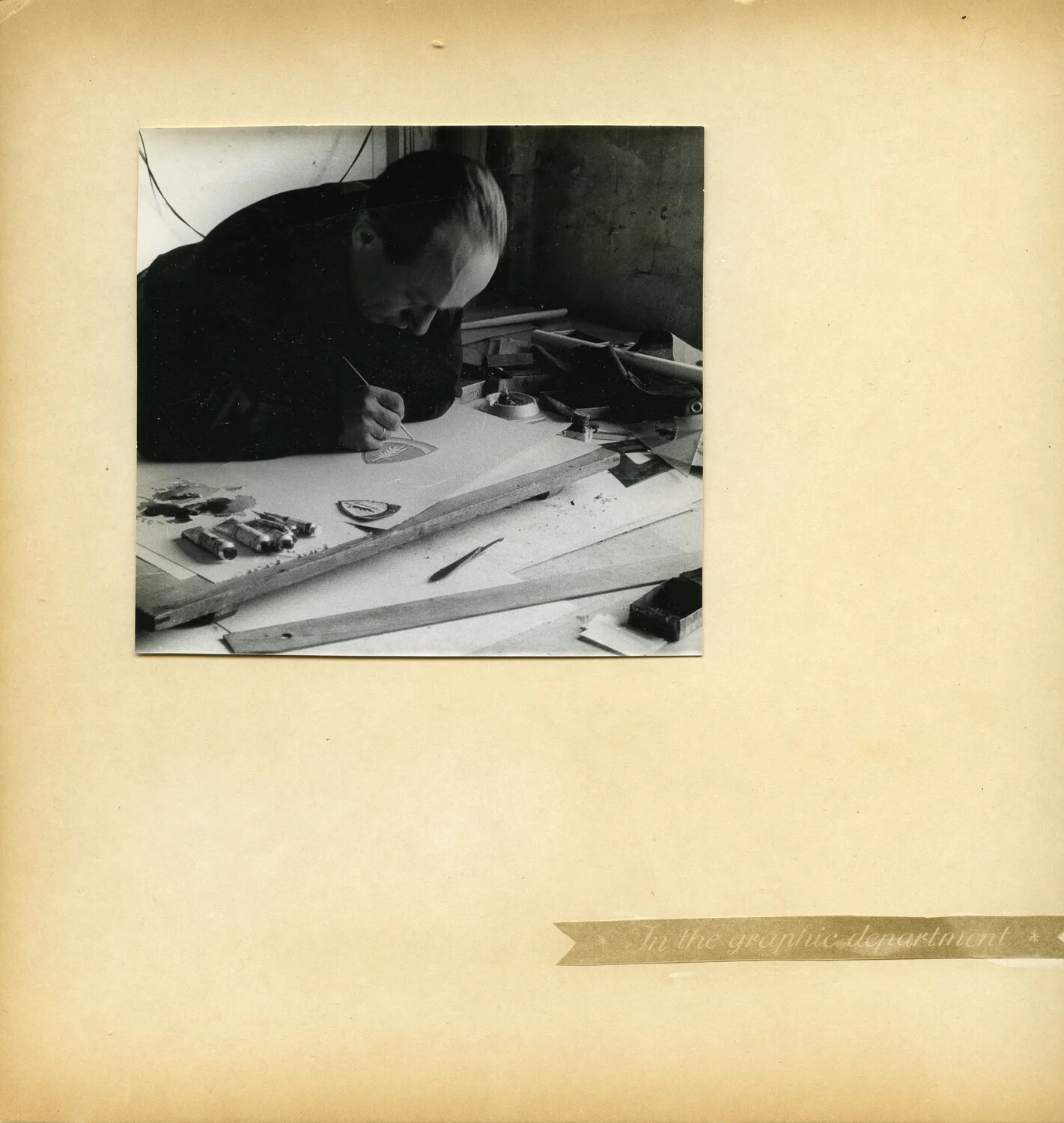 Artist Hand-Painting an Emblem, Depot Graphic Department, Album Plate