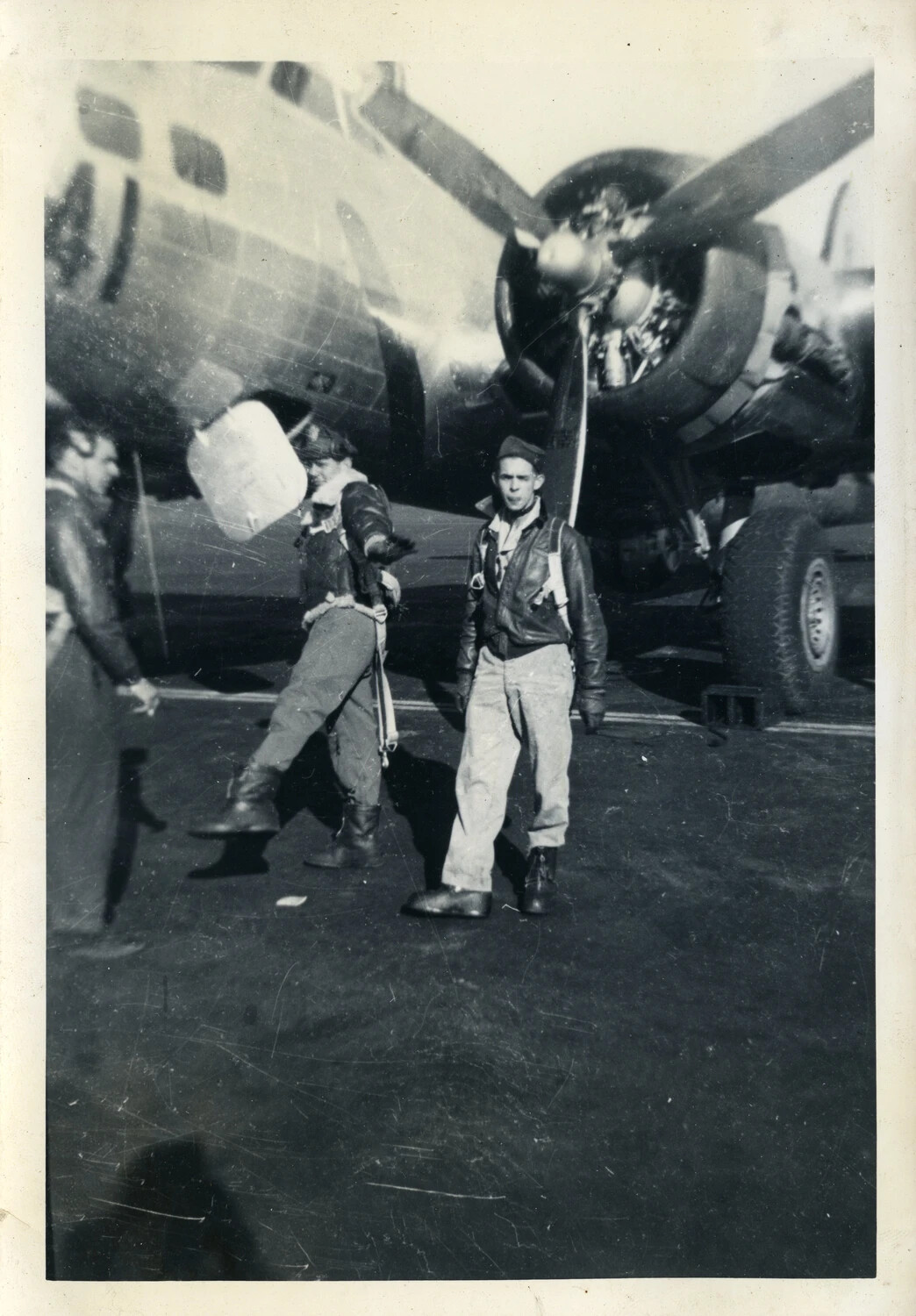 Aircrew Beside Open Nose Hatch of Twin-Engine Aircraft, World War II
