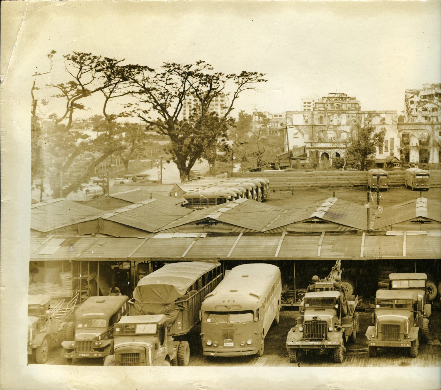 Battery 'C,' 4th Field Artillery Battalion Vehicle Yard, Close View, Manila, Philippines, 1946