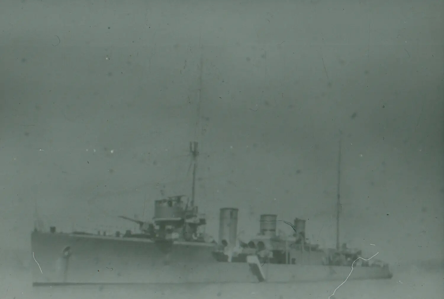 Older-Type Destroyer in Profile, WWII-Era 35mm Negative (Damaged)