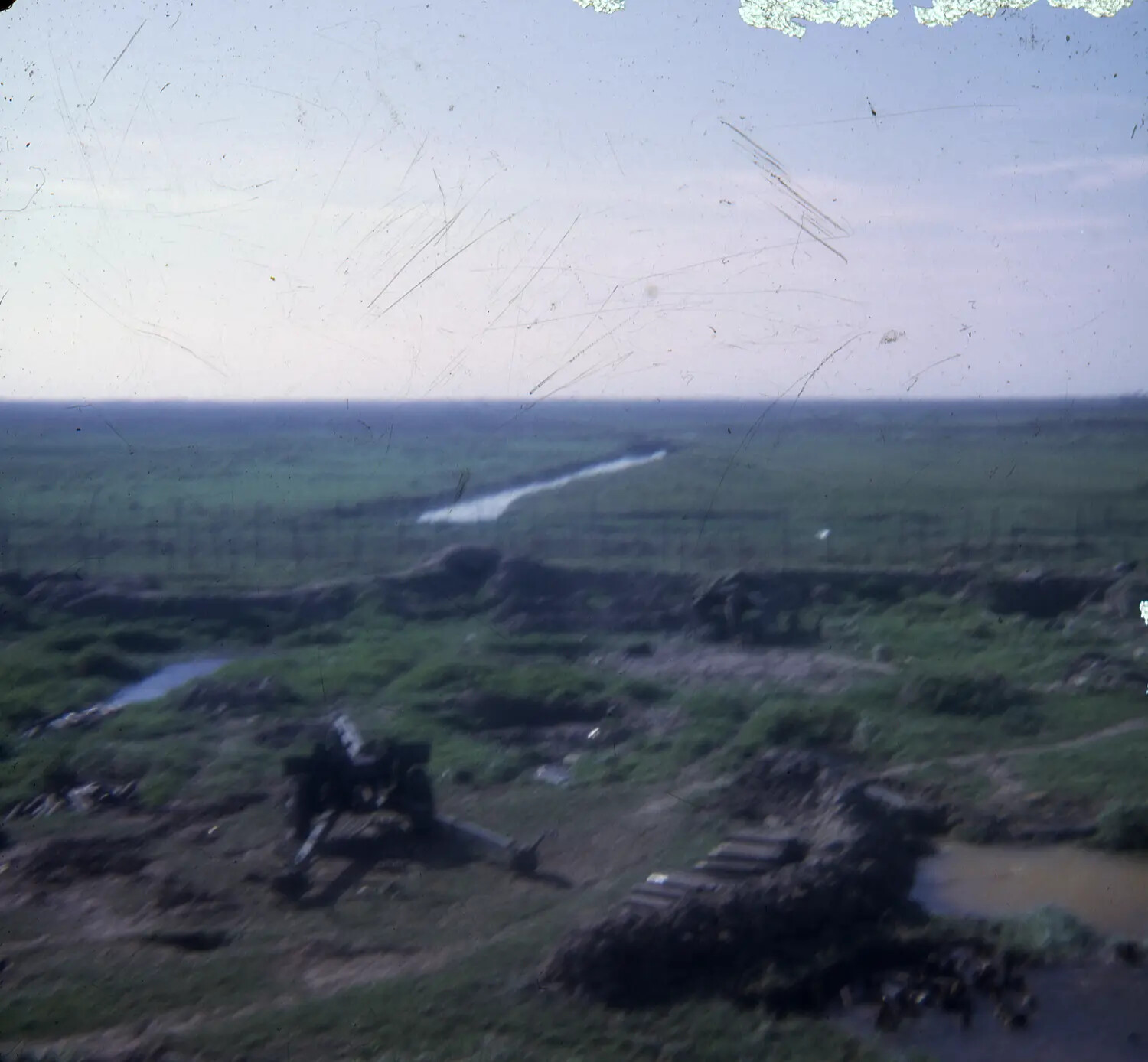 Aerial View of Rice Paddy Terrain with Abandoned Military Equipment, Vietnam War Era