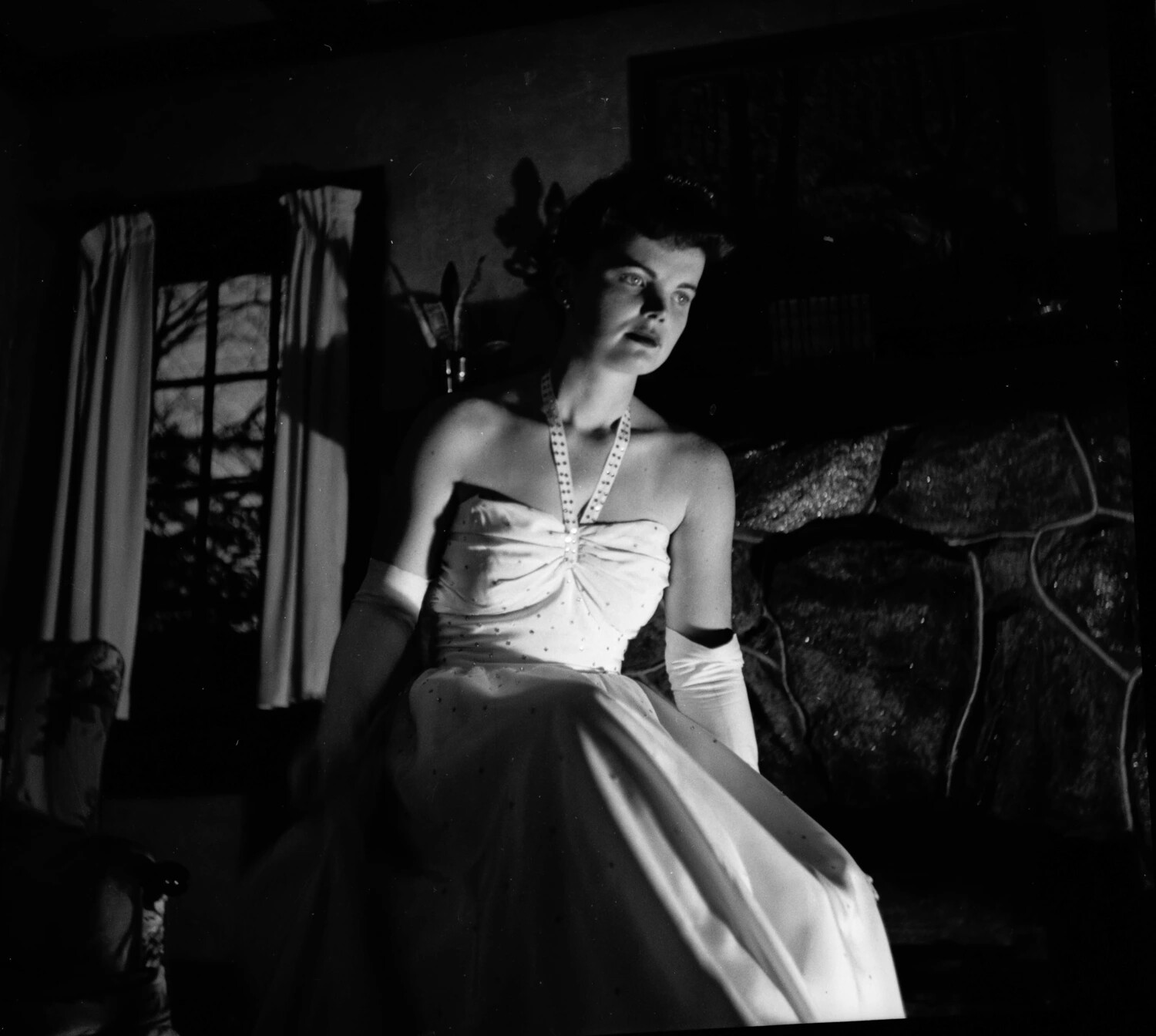 Formal Portrait of a Young Woman in Evening Gown, Mid-20th Century