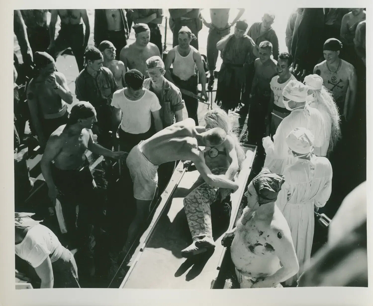 Crossing the Line Ceremony Aboard USS Petrof Bay (CVE-80), WWII