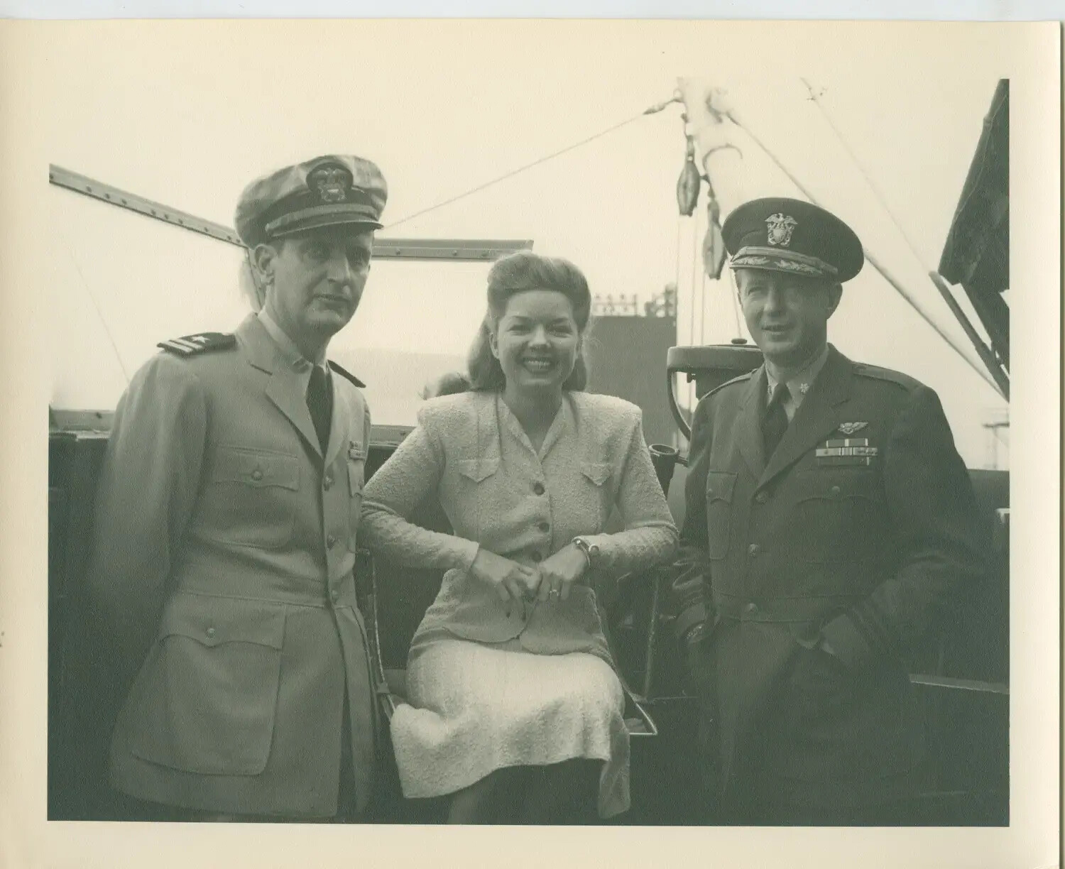 US Navy Officers with Civilian Woman Aboard Ship, USS Petrof Bay (CVE-80) Collection