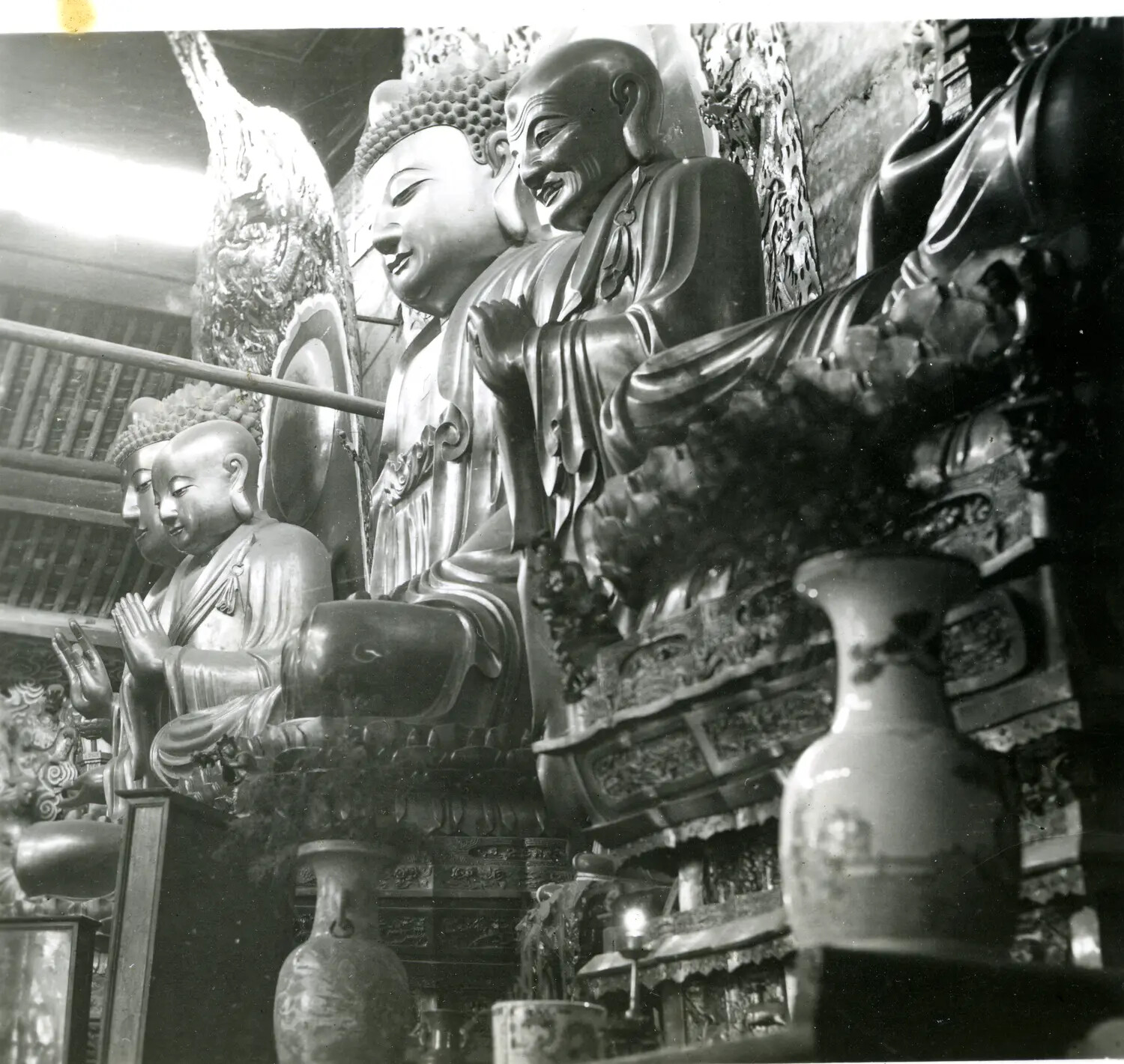 Buddhist Temple Interior with Arhat (Luohan) Statues, China-Burma-India Theater, World War II
