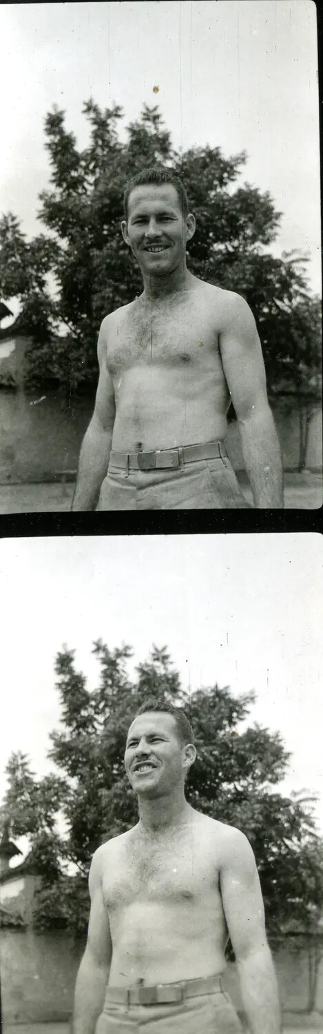 Shirtless American Serviceman Posing Outdoors, China-Burma-India Theater, WWII
