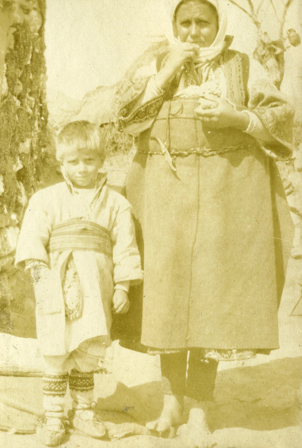 Balkan Peasant Woman and Child in Traditional Dress, WWI Macedonian Front Album