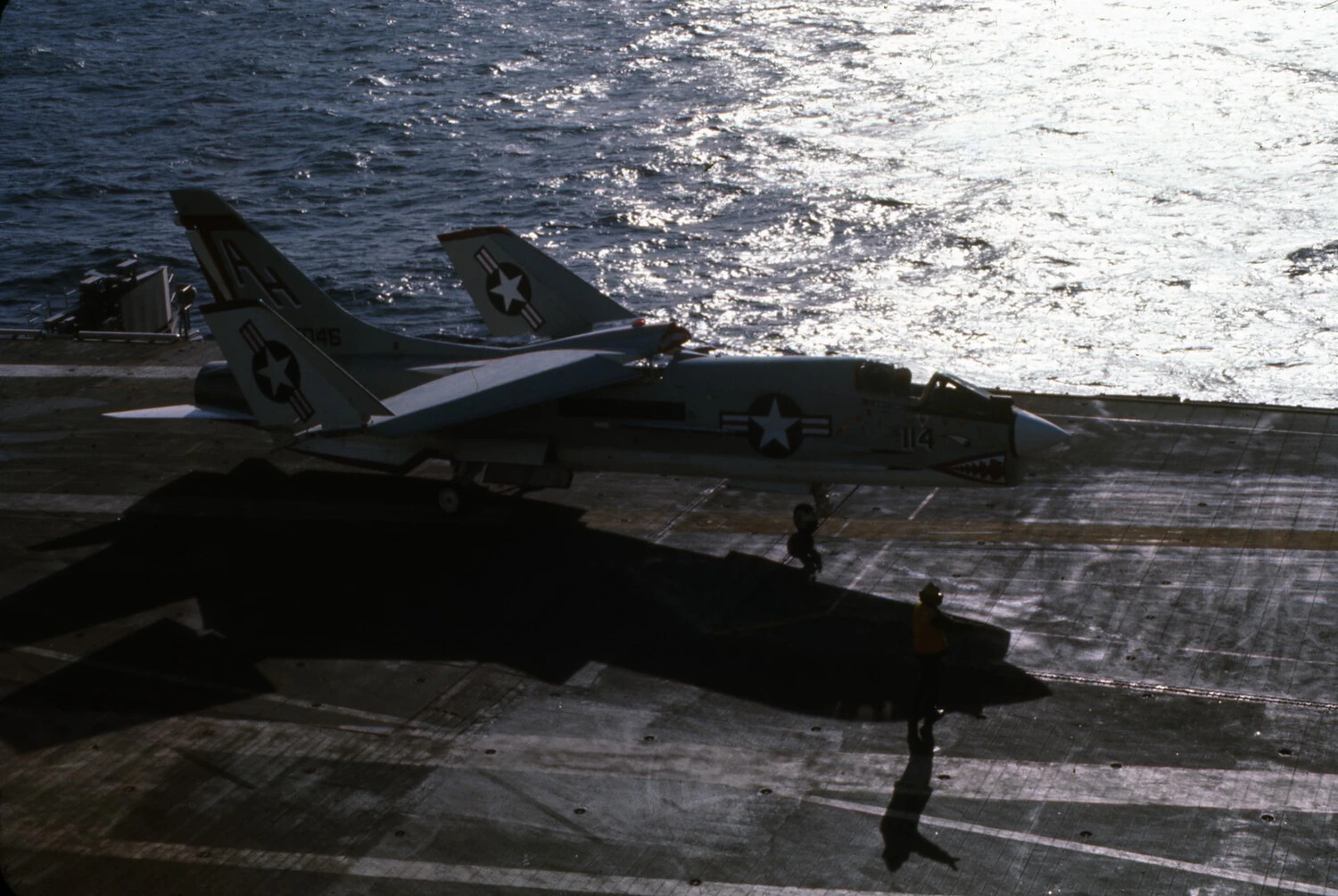 F-8 Crusader Fighter on Carrier Flight Deck, USS Ticonderoga, Vietnam War Era