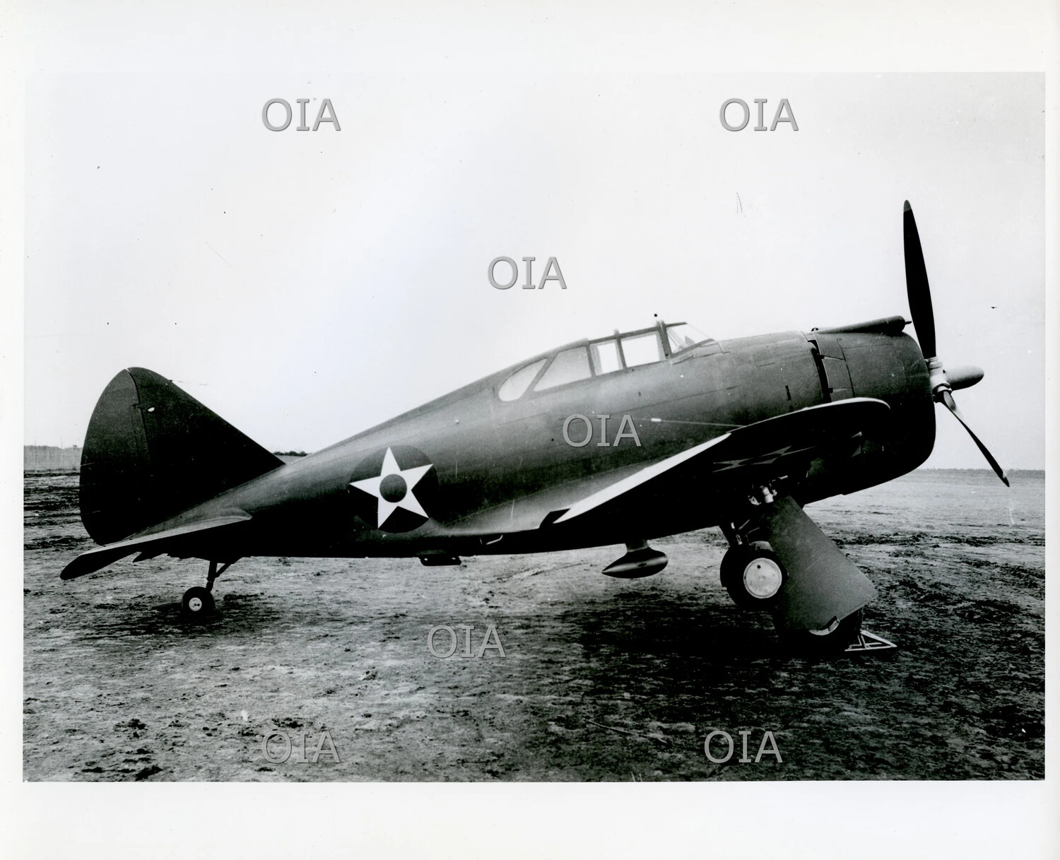 Curtiss P-36 Hawk-Type Radial-Engine Pursuit Fighter, Pre-1942 National Insignia, on Unimproved Airfield