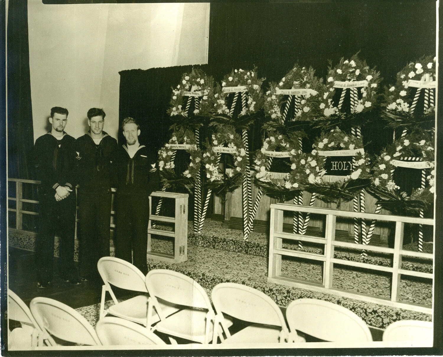 U.S. Navy Memorial Service with Named Wreaths, Korean War Era, c. 1950-1953