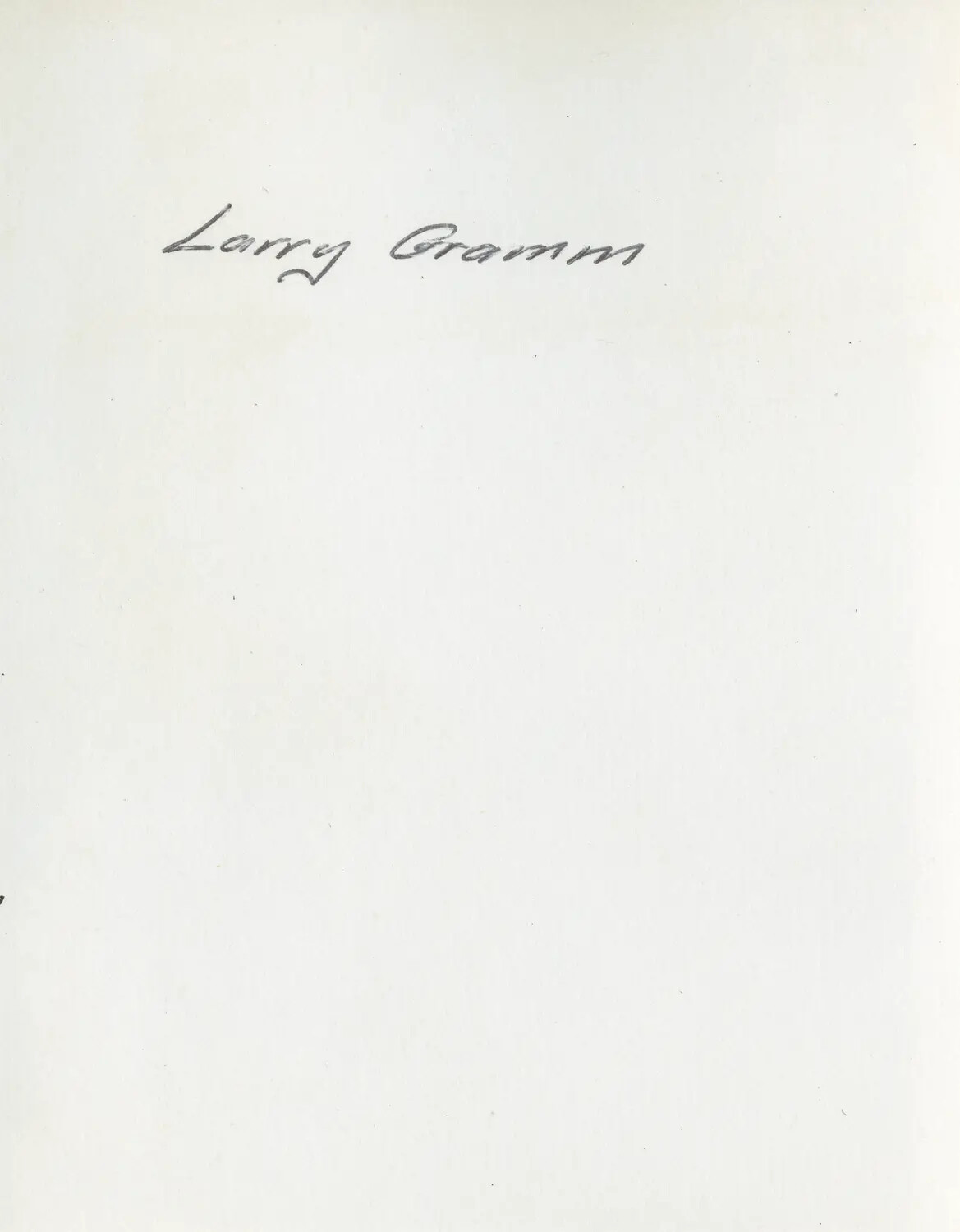 Verso Caption Card: "Larry Gramm"
