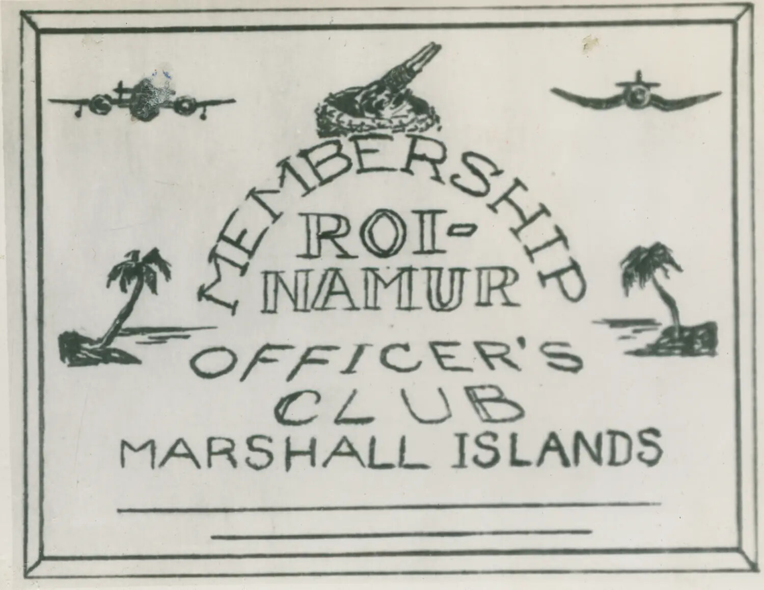 Roi-Namur Officer's Club Membership Card, Marshall Islands, WWII