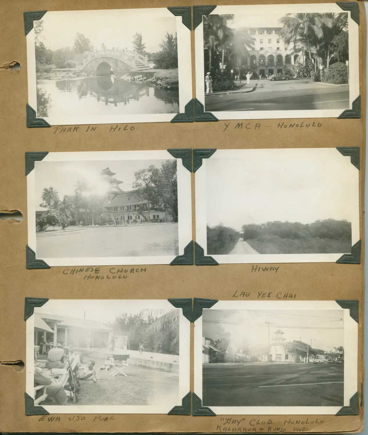 Album Page: Hawaii Sightseeing and Military Recreation Snapshots (Hilo and Honolulu), WWII Era