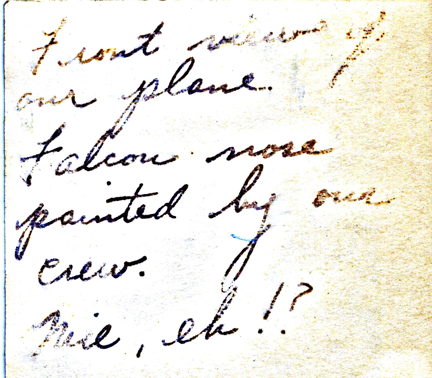 Handwritten Photo Album Caption Describing Falcon Nose Art, 345th Bombardment Group, WWII