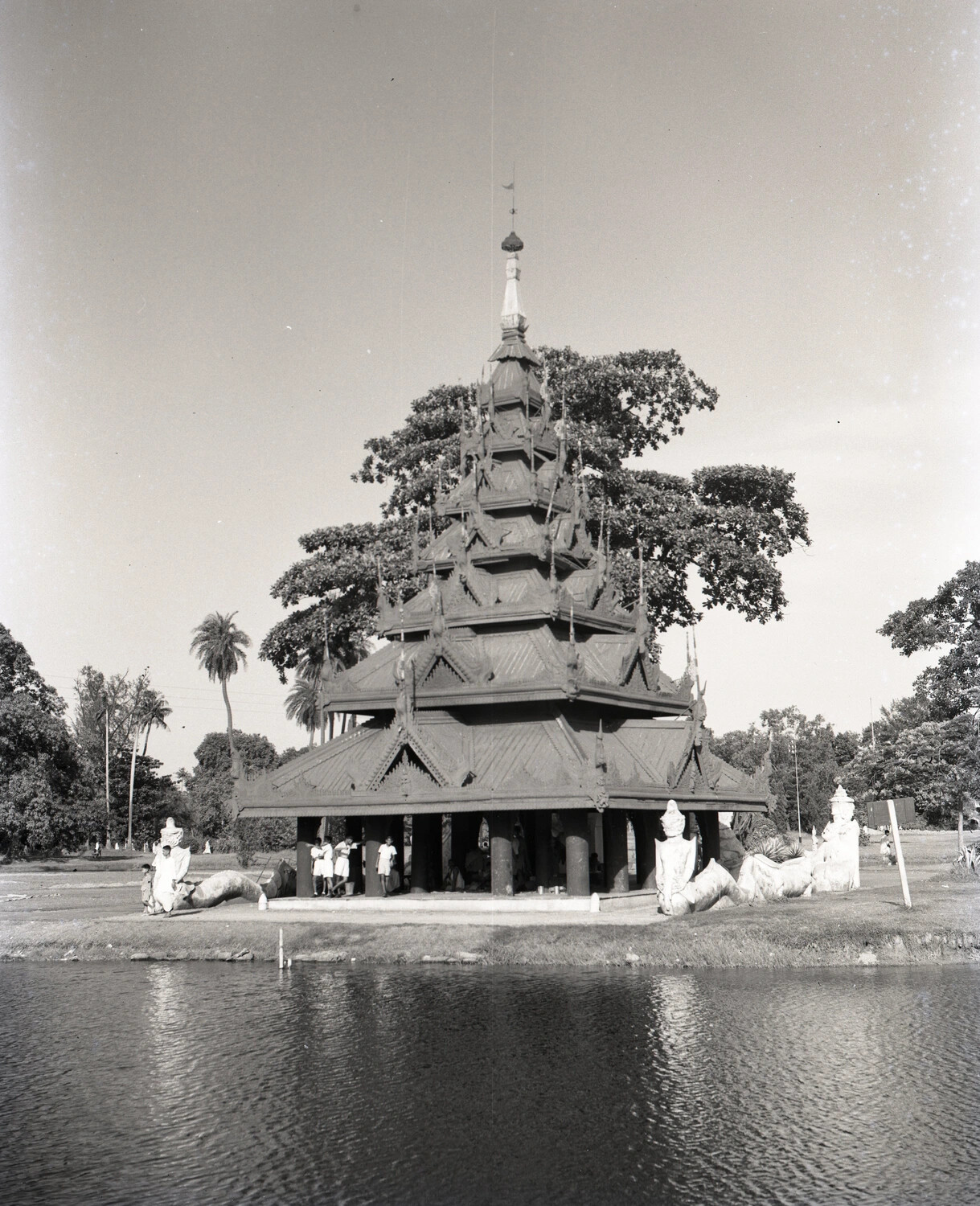 Traditional Burmese Pavilion (Pyatthat) at Moat's Edge, Mandalay Area, WWII China-Burma-India Theater