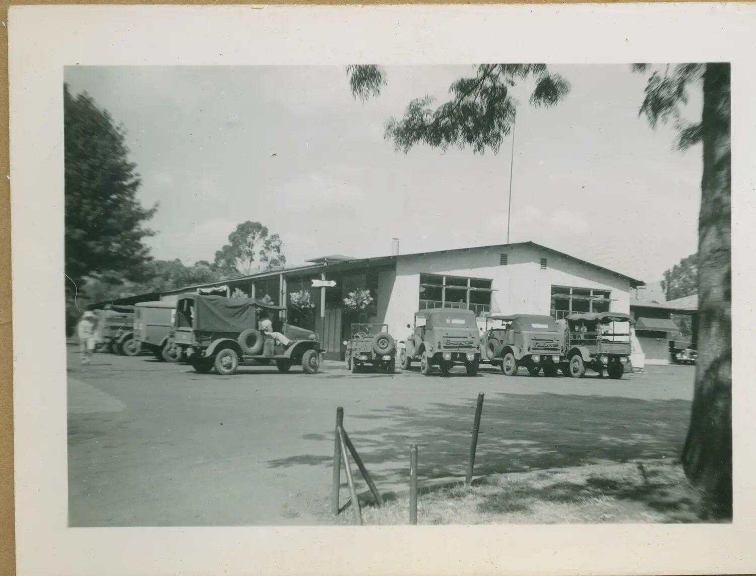 Motor Pool Vehicles Parked Outside Administrative Building, Schofield Barracks, Hawaii