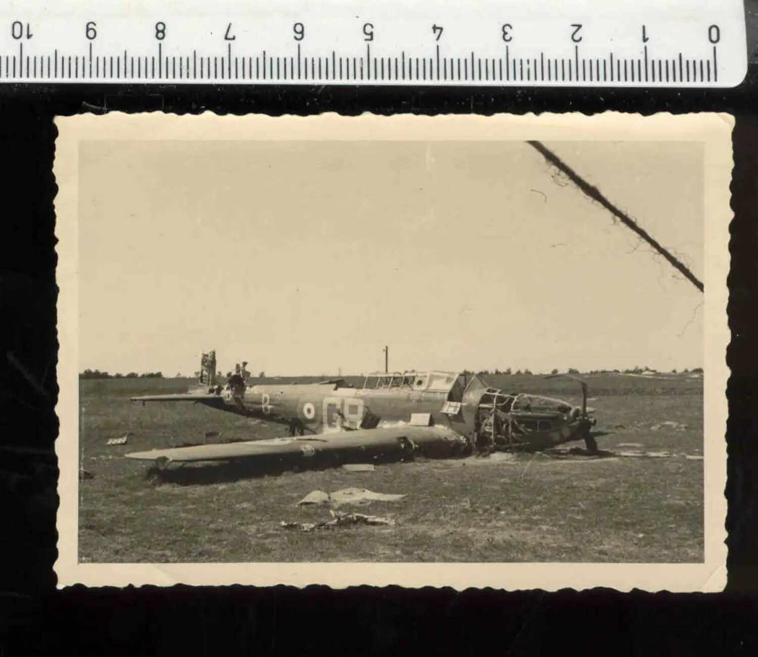 Wreck of a Crashed and Burned RAF Aircraft in a Field, WWII (Likely Battle of France, 1940)