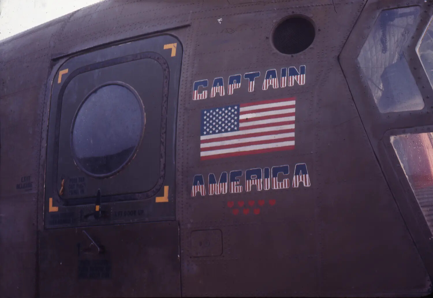 Nose Art 'Captain America' on U.S. Military Helicopter, Vietnam War Era