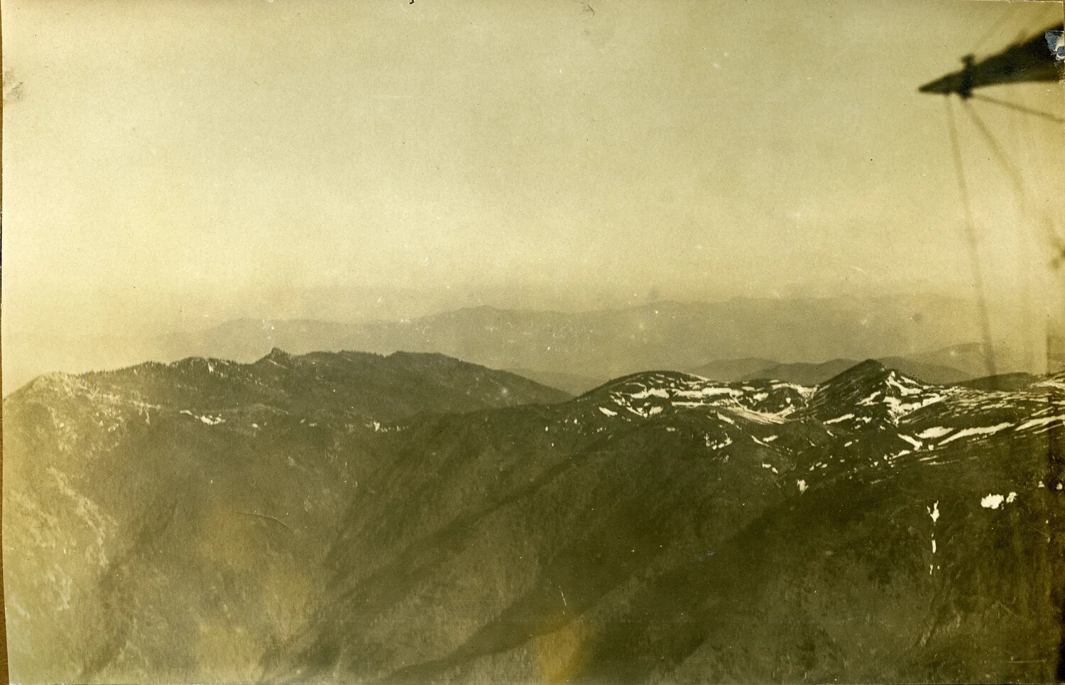 In-Flight Aerial View of Mountain Range from French Military Aircraft, World War I
