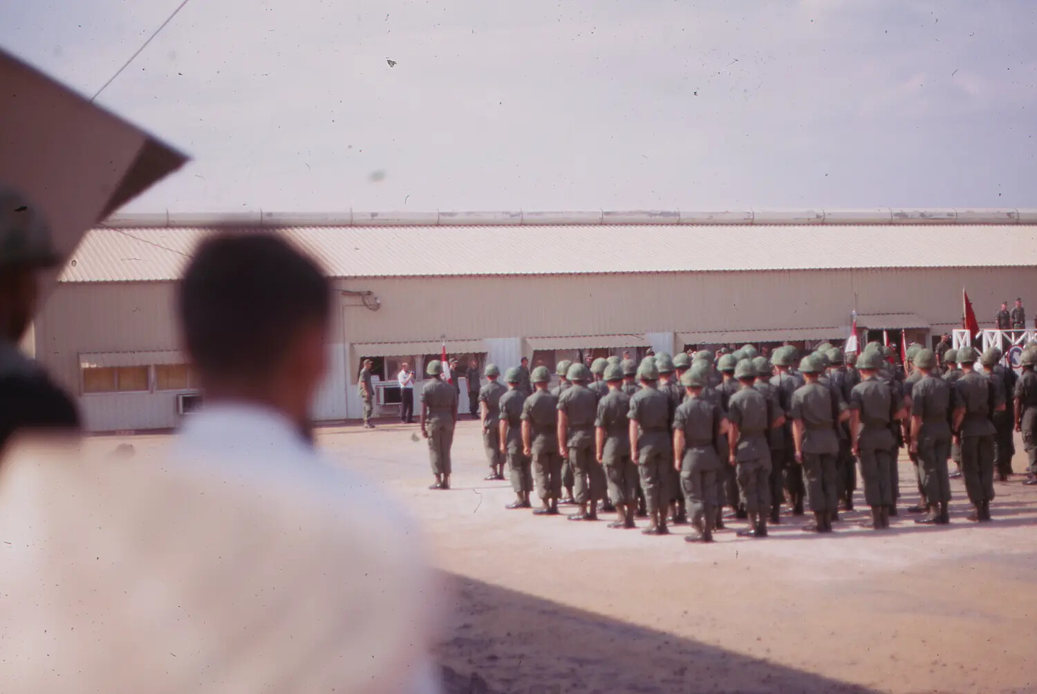 Troop Formation and Review Ceremony at a U.S. Base in Vietnam, circa Tet 1968