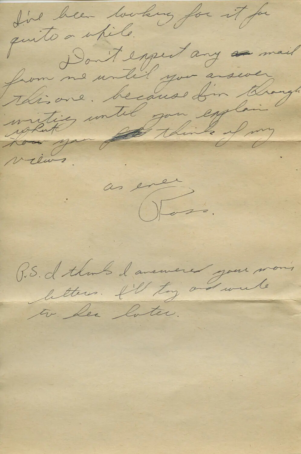 Handwritten WWII-Era Personal Letter (Closing Page), Signed 'Ross' — Moon/Sammiet Collection