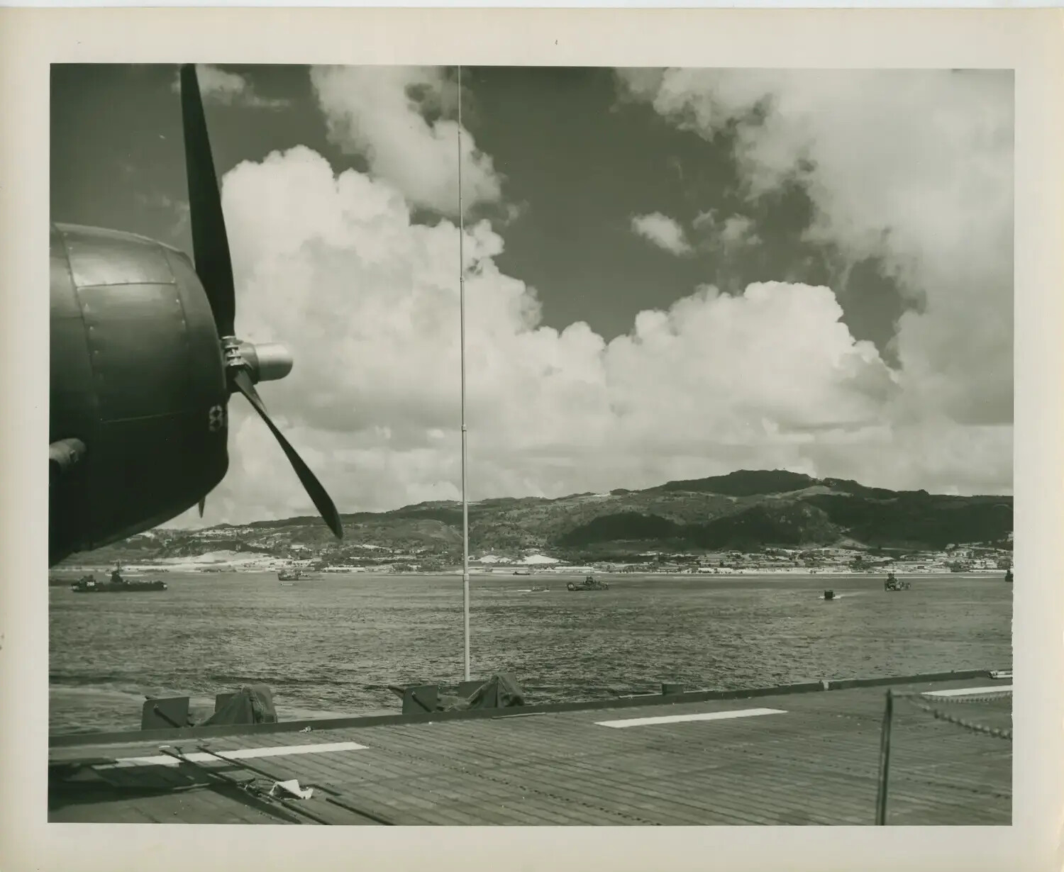 View from Flight Deck of USS Petrof Bay (CVE-80) Toward Pacific Coastline, WWII