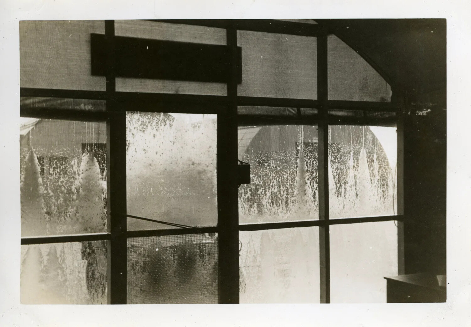 View Through Rain-Streaked Screened Window, Naval Air Station Agana, Guam