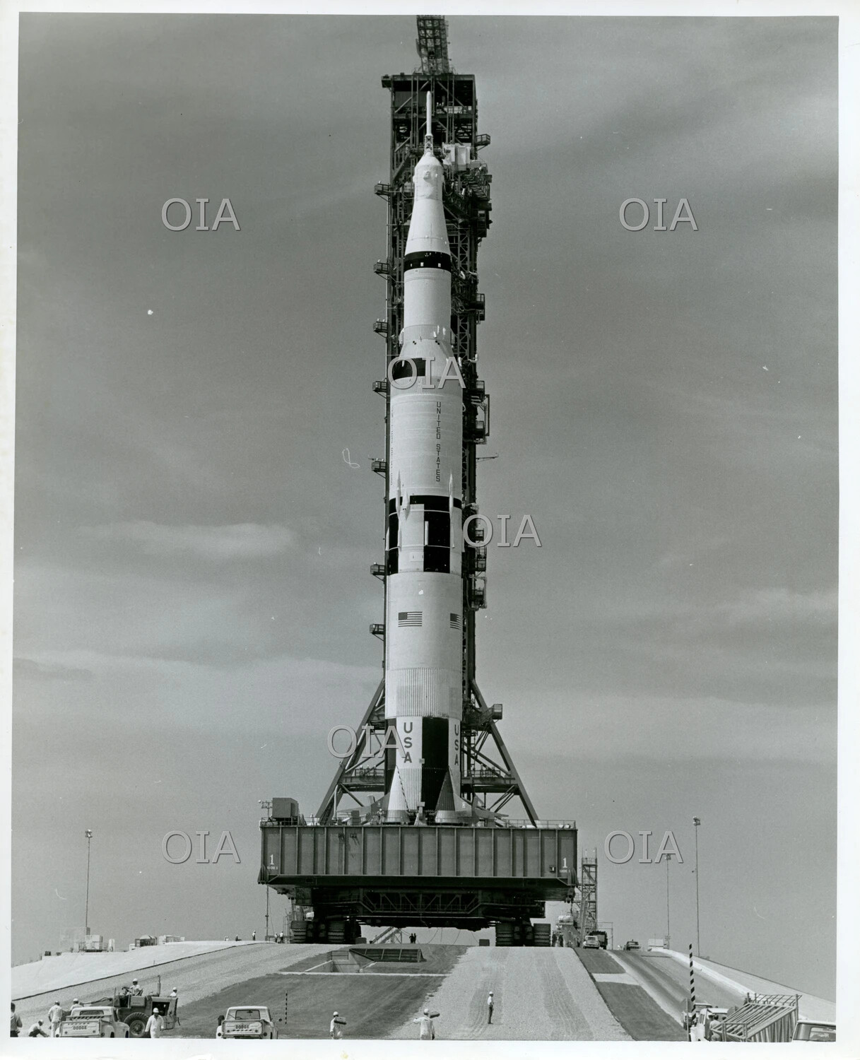 NASA Saturn V Launch Vehicle on Mobile Launcher, Crawlerway Transport to Pad