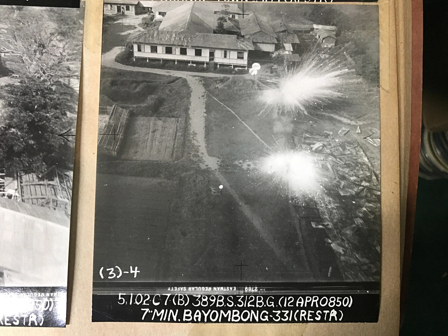 312th Bomb Group Strike Photograph — Bomb Detonations Near Bayombong, Luzon, 12 April 1945