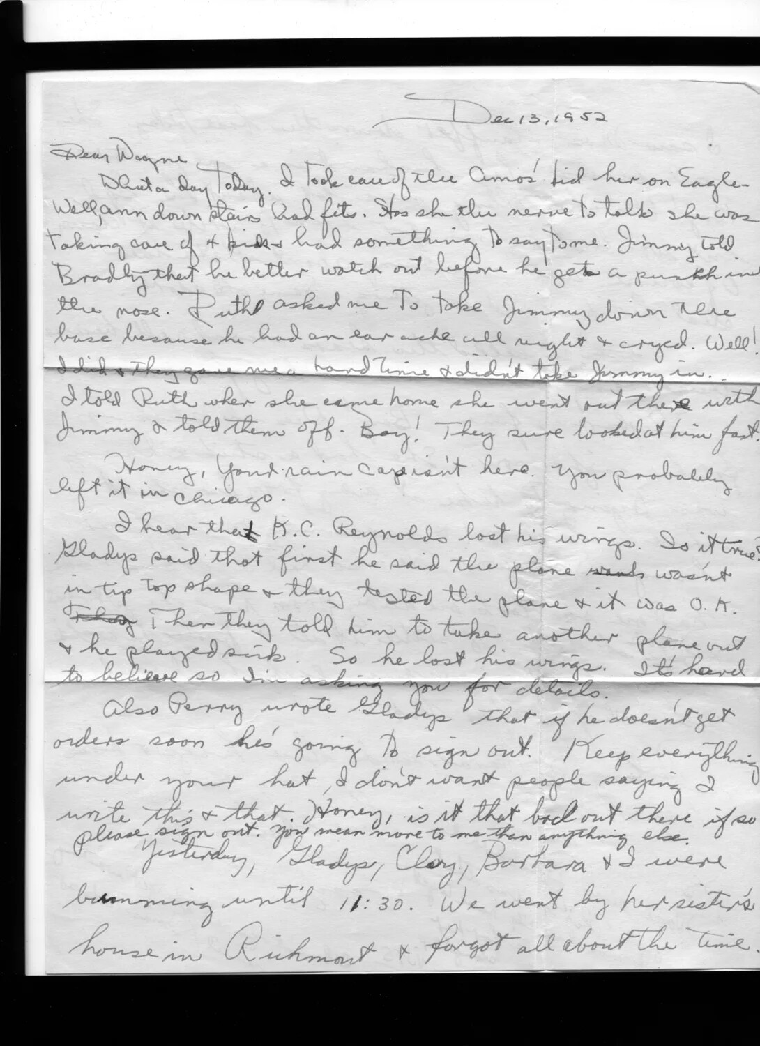 Handwritten Letter to 'Wayne' Dated December 13, 1952 (Bancroft Korean War Correspondence)