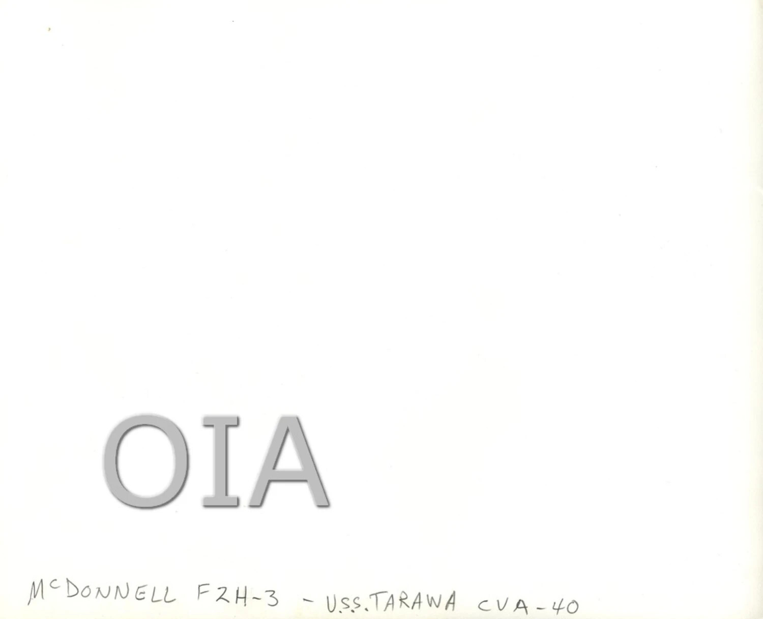 Handwritten Caption Card: McDonnell F2H-3 Banshee, USS Tarawa (CVA-40)
