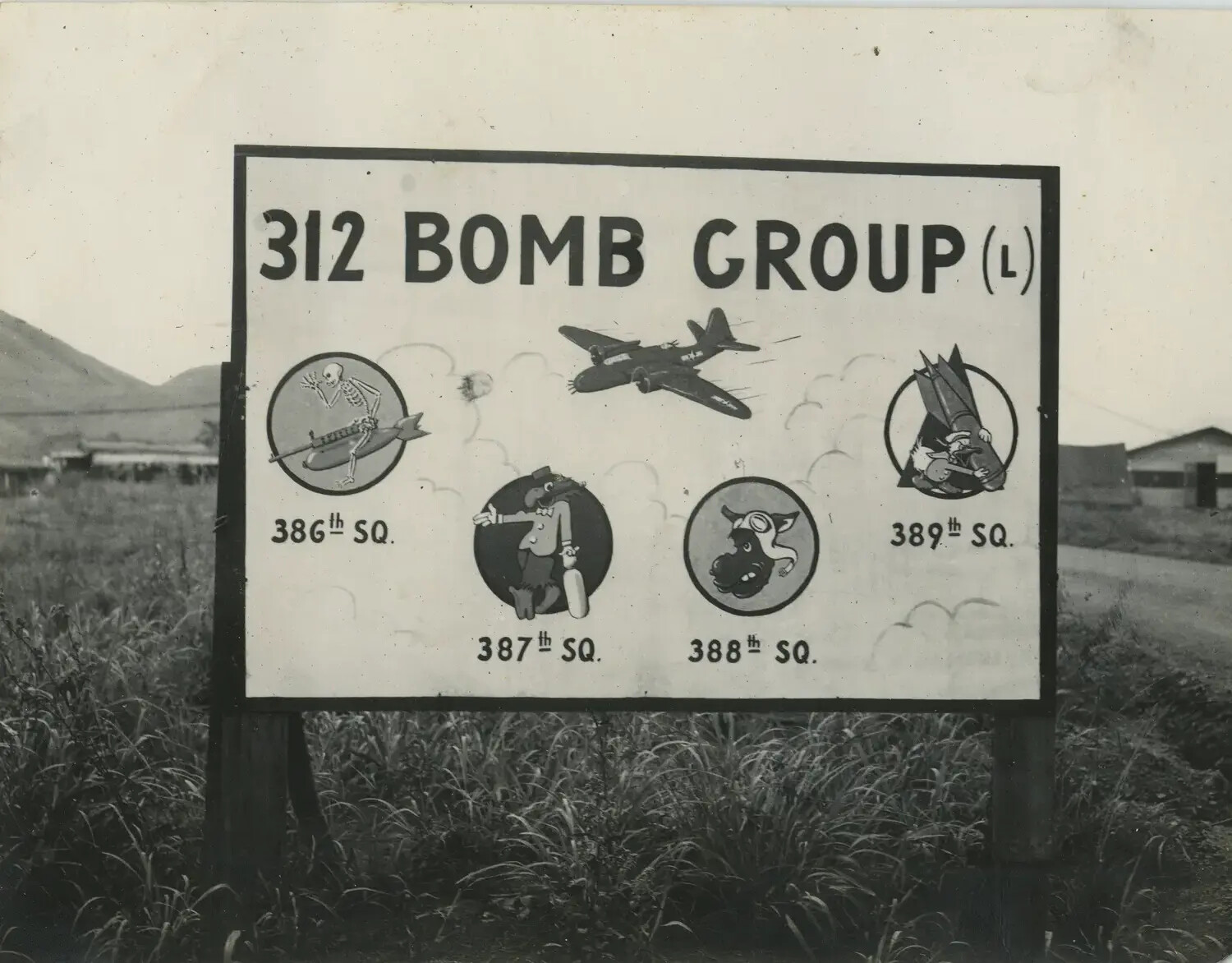 312th Bombardment Group (Light) Unit Sign with Squadron Insignia, Pacific Theater