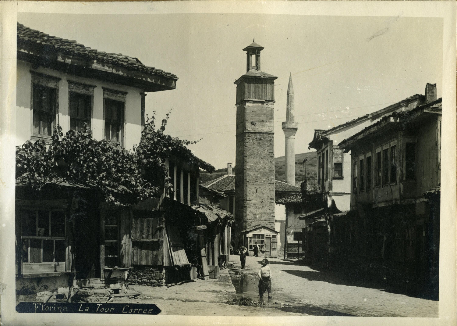 "Florina, La Tour Carree" - Street View of the Clock Tower, Florina, Macedonia, WWI Era