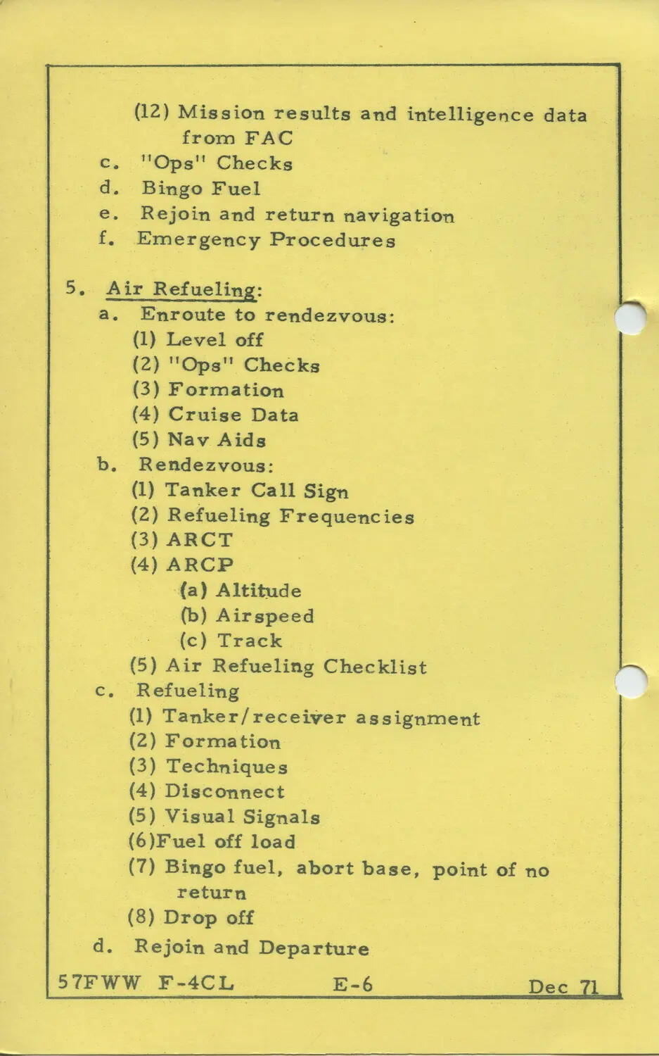 57th Fighter Weapons Wing F-4 Checklist Manual Page, 'Air Refueling' Procedures, December 1971
