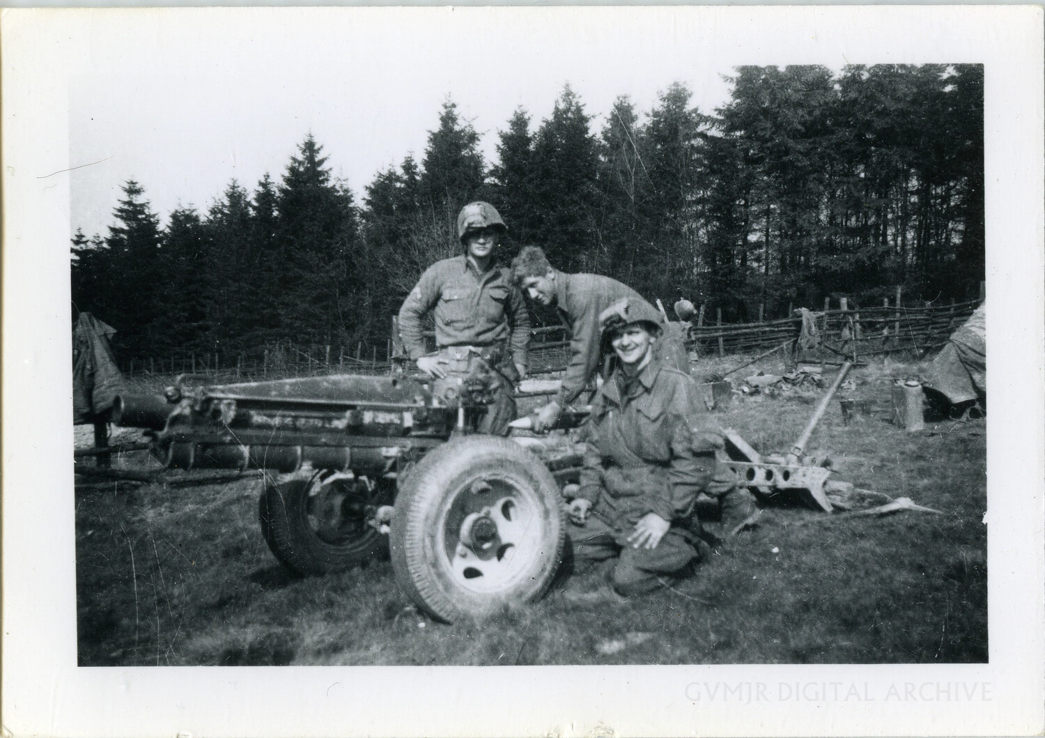 Anti-Tank Gun Crew of the 101st Airborne Division in a Wooded Field, World War II