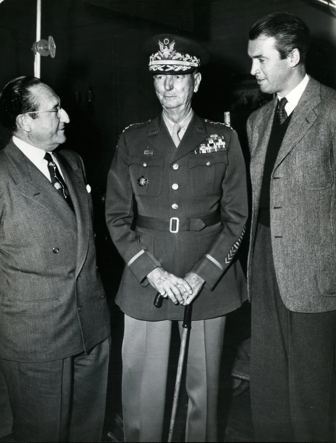 General Jonathan Wainwright with Two Men on a Studio Set, 1949