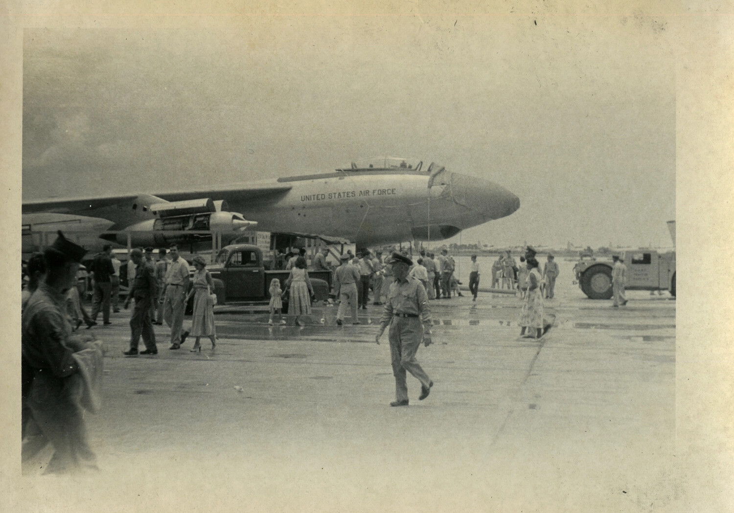 B-47 Stratojet on Display with Crowd of Visitors, USAF Base, 1950s