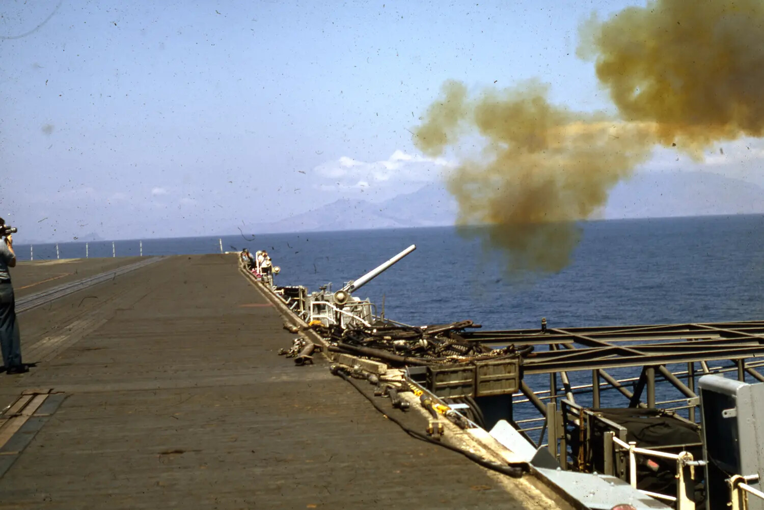 5-Inch Gun Firing Toward Coastline from USS Ticonderoga, Vietnam War