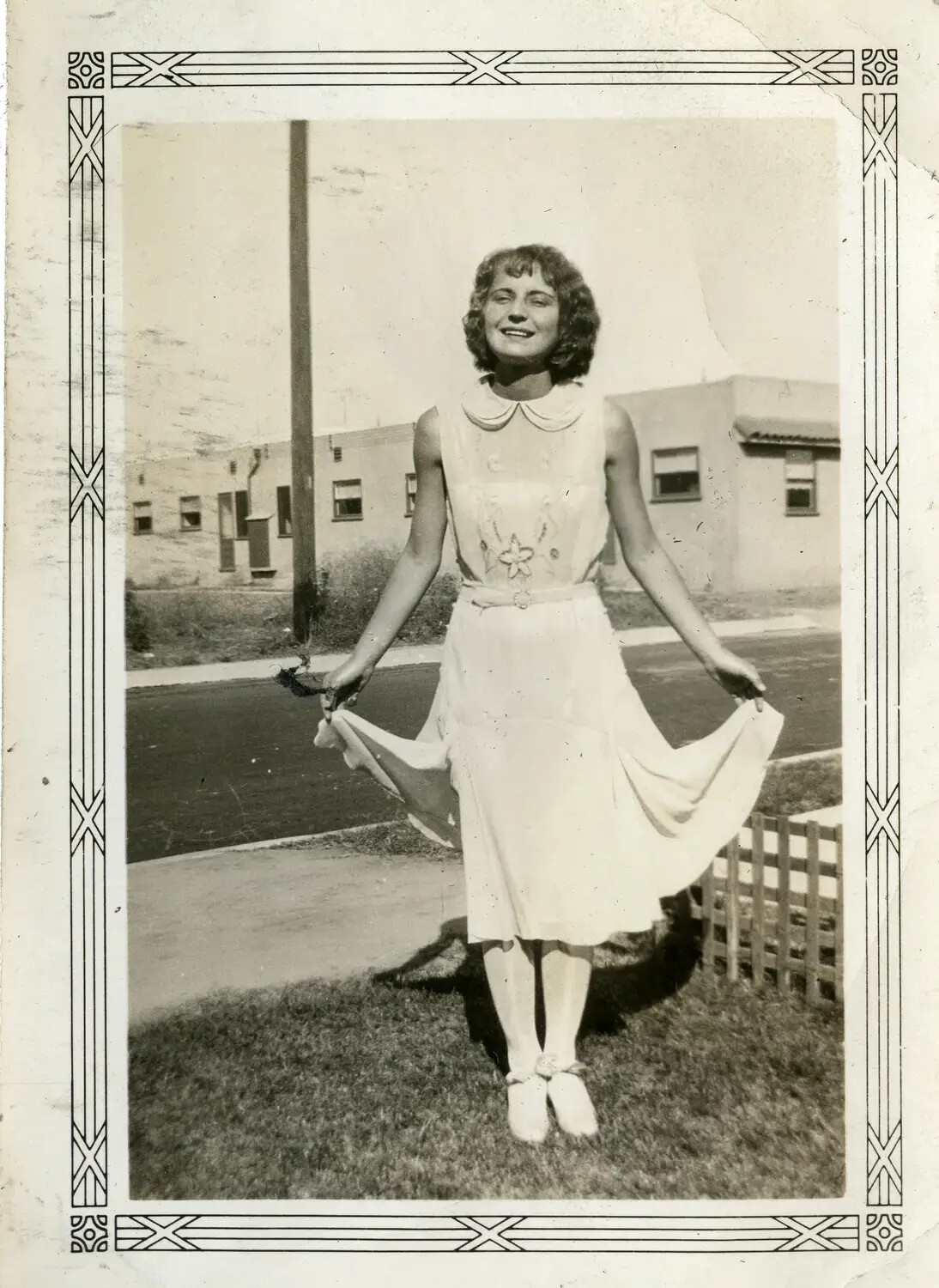 Young Woman in White Dress on Lawn, Naval Housing Area, 1930s Album