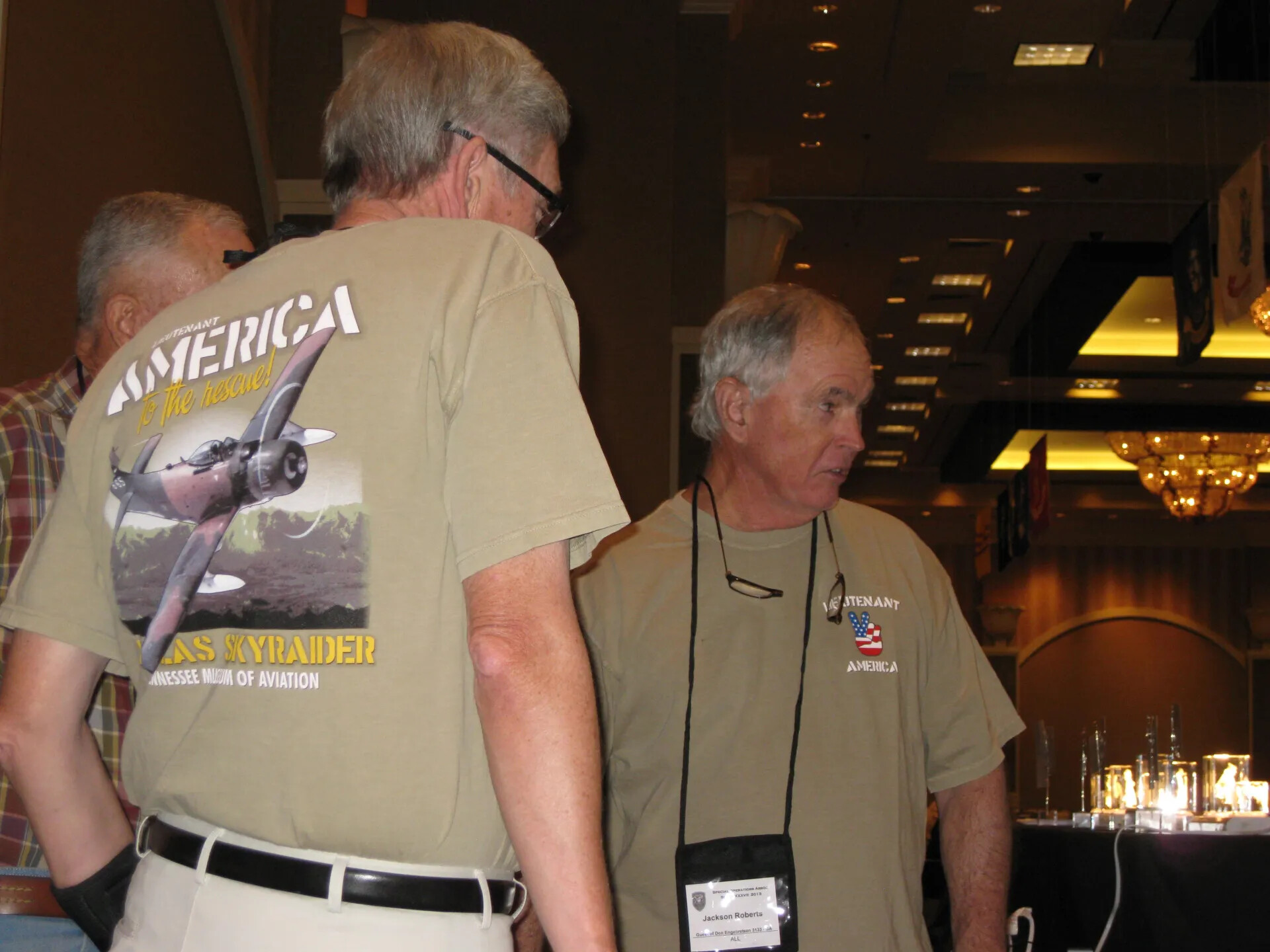 Jackson Roberts and Two Attendees in Douglas A-1 Skyraider Shirts, SOAR XXXVII, Las Vegas, 2013