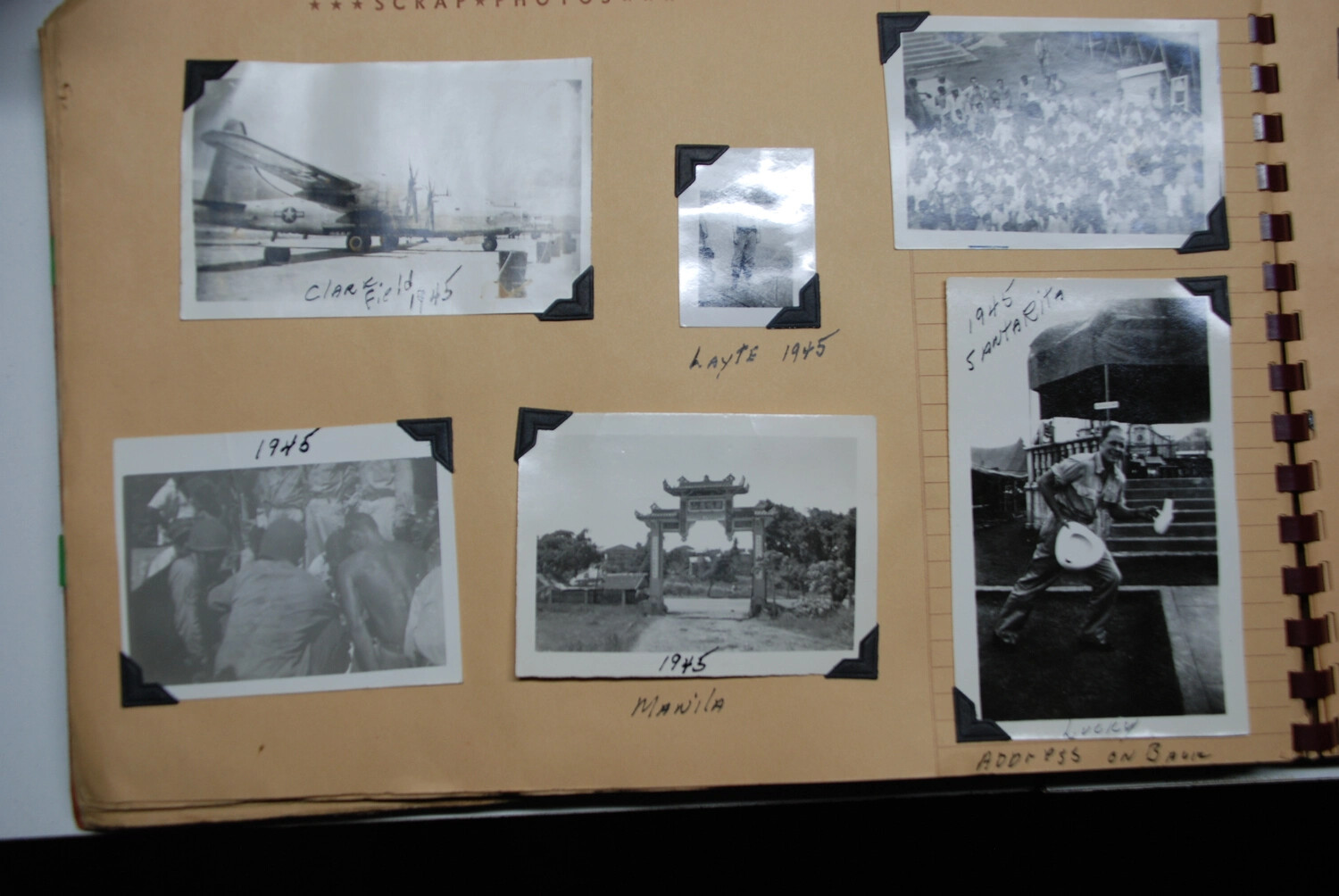 Scrapbook Page: Clark Field, Leyte, Manila, and Santa Rita Snapshots, Jack T. Kelley Collection, 1945-1946