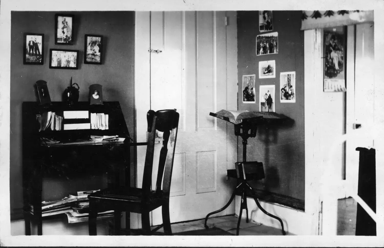 Parlor Corner with Writing Desk, Photographs, and Book Stand, c. 1910s–1920s