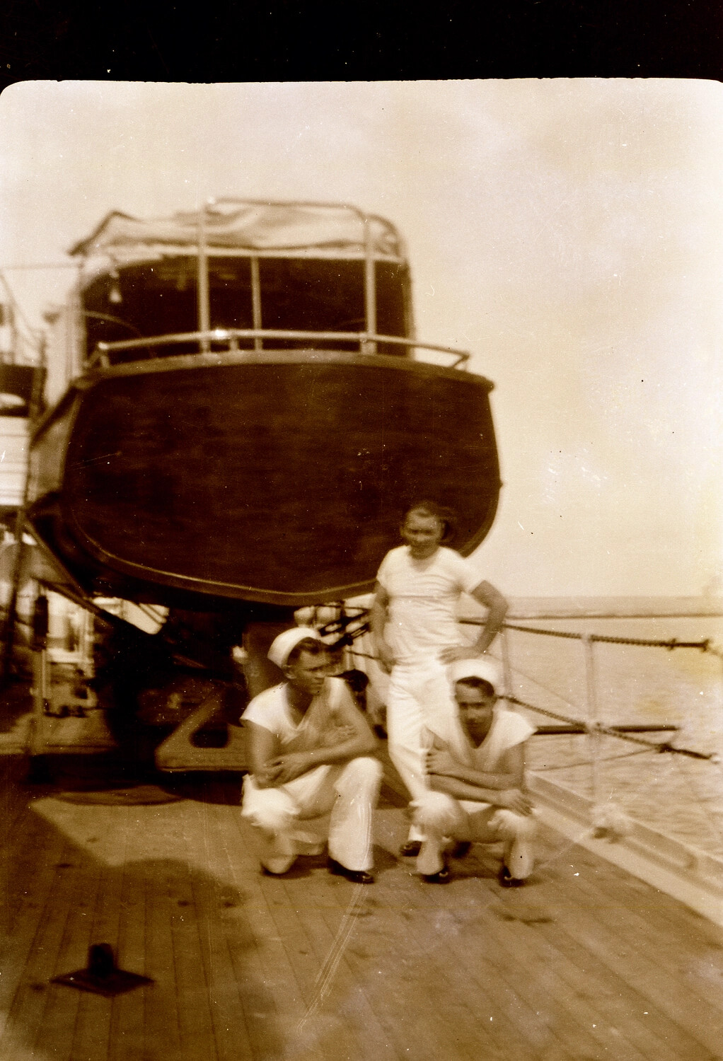 US Navy Sailors Posed Before Ship's Motor Launch, China Station, Pre-WWII