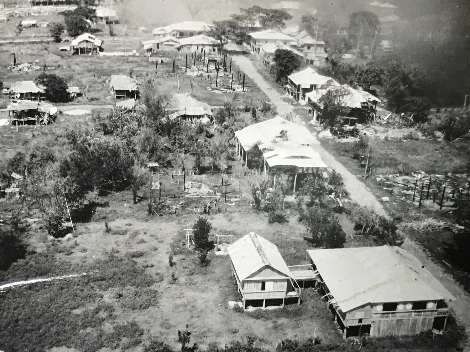 Aerial View of Filipino Village with War-Damaged Stilt Houses, Luzon, Philippines