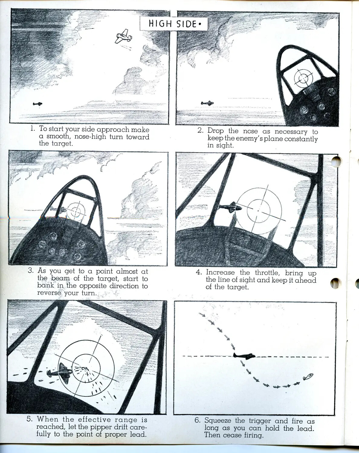 "High Side" Aerial Gunnery Attack Instructional Diagram, WWII Fighter Pilot Training Manual