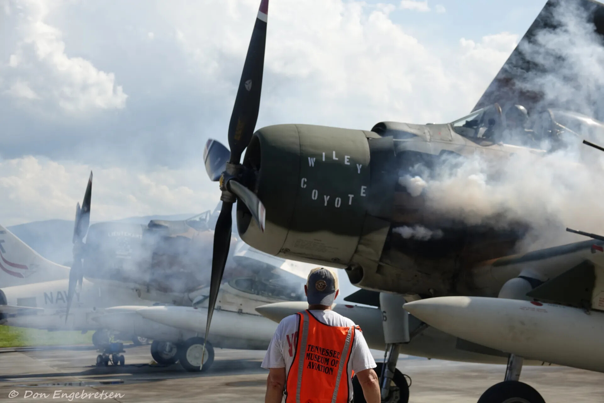 A-1 Skyraider 'Wiley Coyote' Engine Start with Smoke, Tennessee Museum of Aviation Event, May 3-4, 2019
