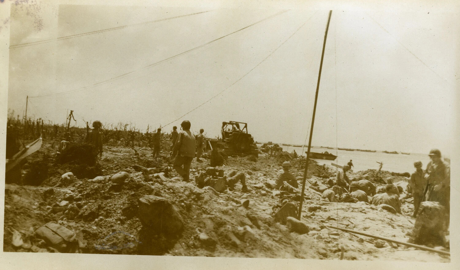 American Troops on Devastated Beachhead During the Battle of Kwajalein, Marshall Islands, 1944